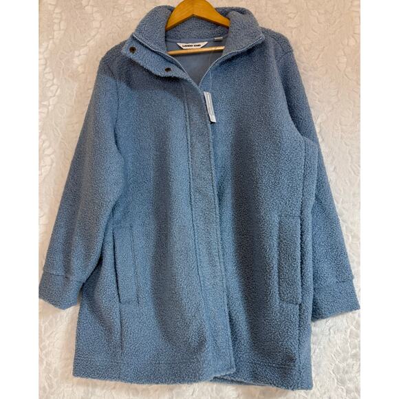NWT Lands’ End Boucle Fleece Coat Pale Slate Blue Fuzzy Warm Fall Jacket Size 1X - Picture 2 of 13